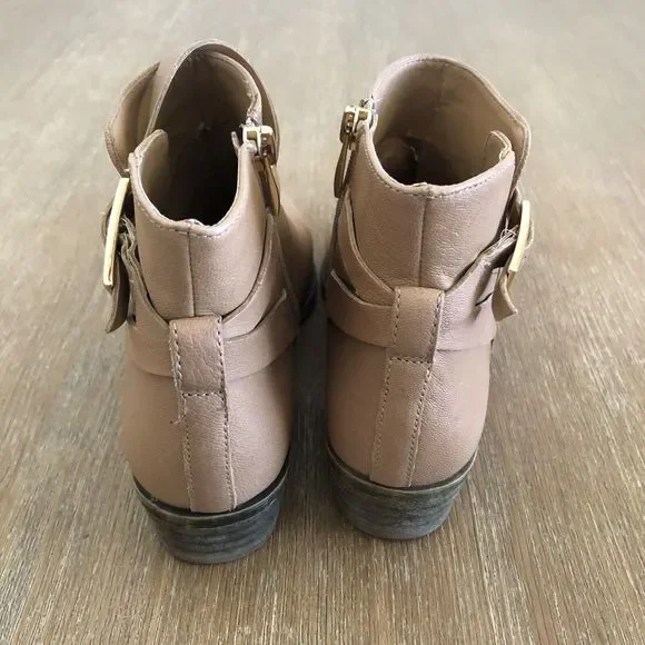 Franco Sarto Booties Womens 6.5 M Shandy Leather Boots Buckle Almond Toe Tan - Picture 5 of 16